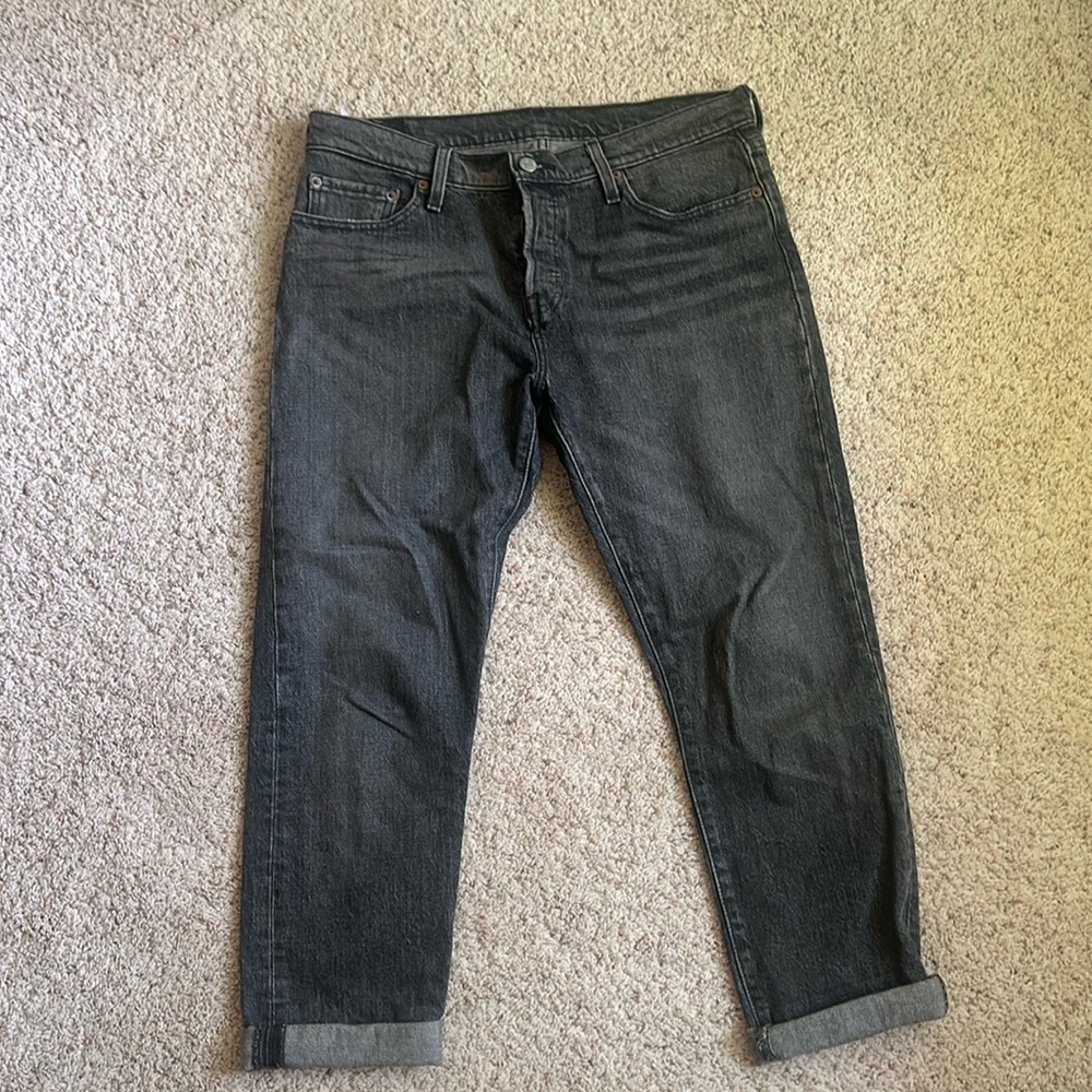 Levi’s black button-fly boyfriend jeans